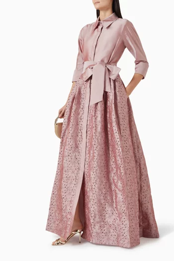 Embroidered Shirt Gown in Taffeta