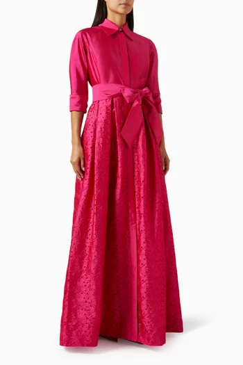 Embroidered Shirt Gown in Taffeta