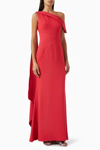 Asymmetric-shoulder Gown in Stretch Crepe