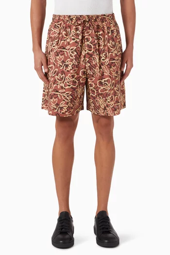 Printed Drawstring Shorts in Cotton
