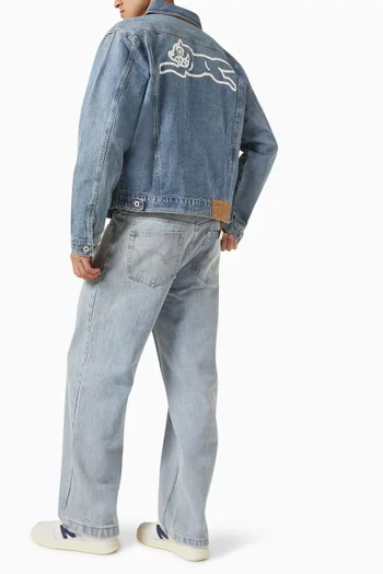Check Lined Trucker Jacket in Denim