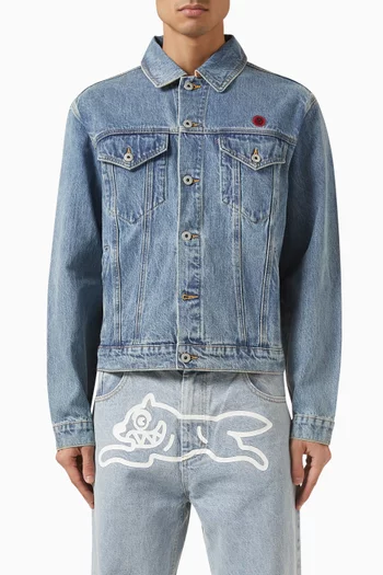 Check Lined Trucker Jacket in Denim
