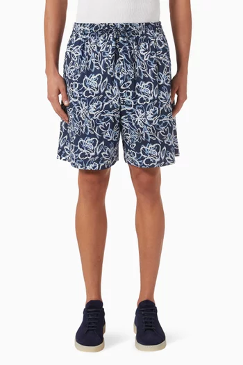 Printed Drawstring Shorts in Cotton