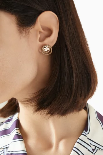 Miller Pave Double Ring Stud Earrings in 18k Gold Plated Brass