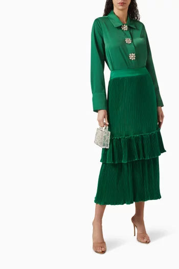 Crystal-embellished Shirt & Plisse Skirt Set