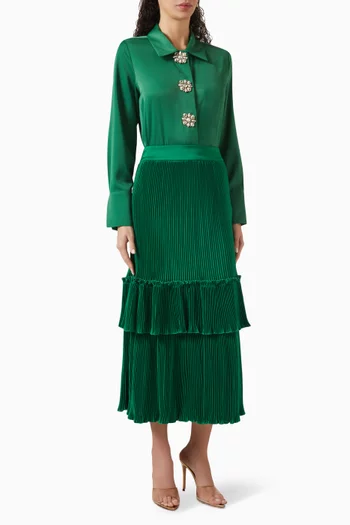 Crystal-embellished Shirt & Plisse Skirt Set