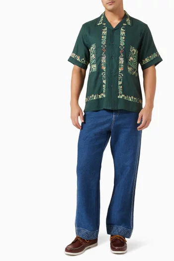 Import Embroidered Cuban Shirt in Linen