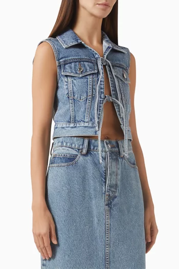 Embellished Tie-front Vest in Denim