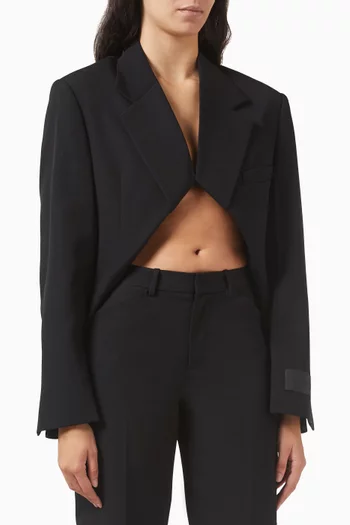 Exaggerated Split Front Boxy Blazer in Wool
