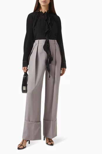 Wide-leg Turn-up Pants in Wool