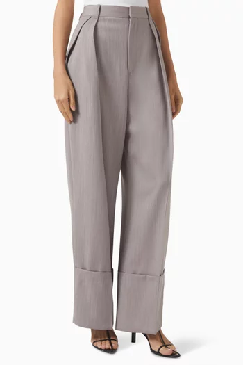 Wide-leg Turn-up Pants in Wool