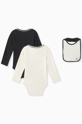 Logo Bodysuit in Cotton, Set of 2