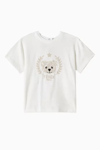 Bear-embroidered T-shirt in Cotton