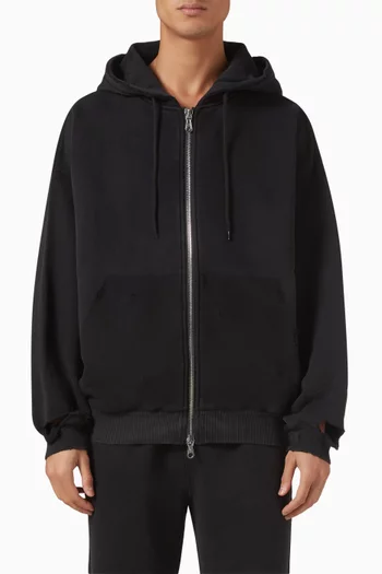 Distressed Pocket Zip Hoodie in Cotton-fleece