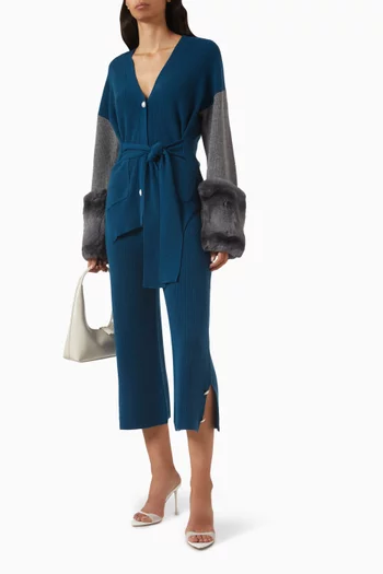 Colour-block Belted Cardigan in Wool-blend