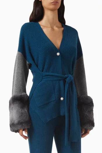 Colour-block Belted Cardigan in Wool-blend