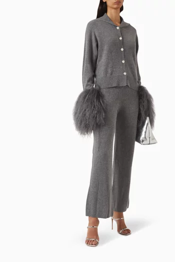 Shearling-cuff Cardigan in Wool-blend