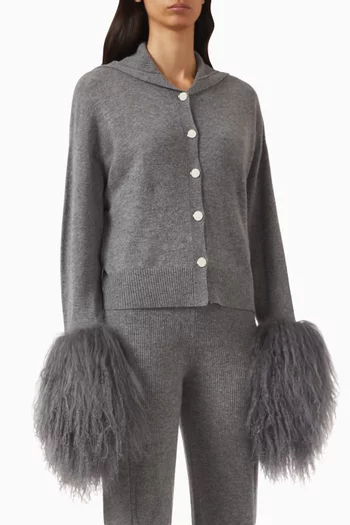 Shearling-cuff Cardigan in Wool-blend