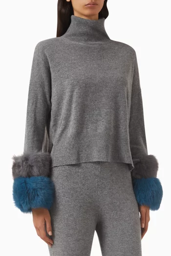 Fox Fur Cropped Sweater in Wool-blend