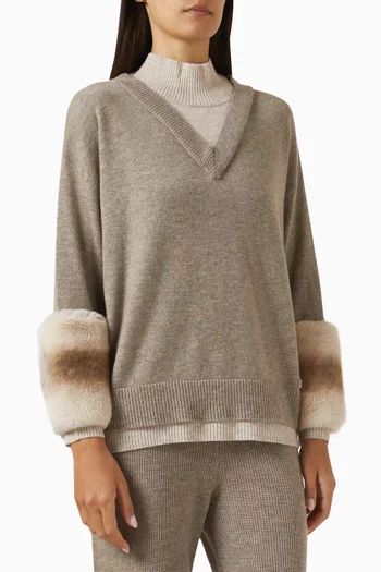 V-neck Cuff Sweater in Wool-cashmere