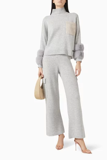Faux Fur Cuffs Turtleneck in Knit