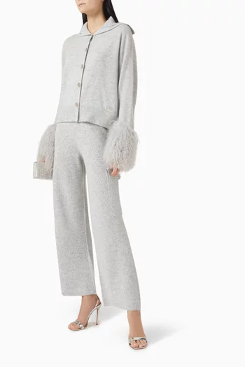 High-neck Shearling Cuff Cardigan in Wool-cashmere