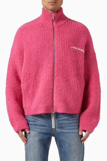 Logo-embroidered Zip Cardigan in Wool-blend