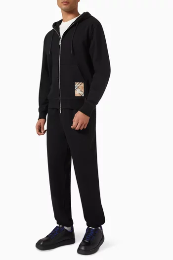 كنزة بغطاء رأس وسحّاب ورقعة بنقشة المربعات قطن