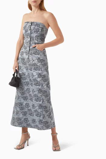 Botanical Jacquard Corsage Midi Dress
