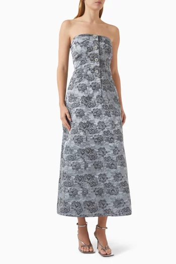 Botanical Jacquard Corsage Midi Dress