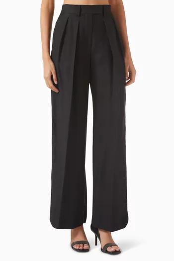 Pleated Straight-leg Pants in Linen-blend
