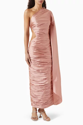 Echoes Ethereal Draped Maxi Dress in Taffeta