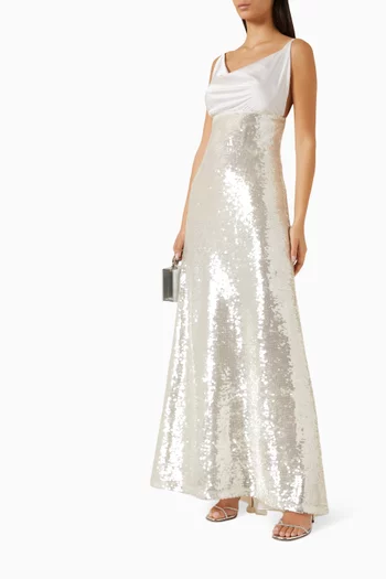 Gleam Gossamer Sequin-embellished Maxi Dress in Satin