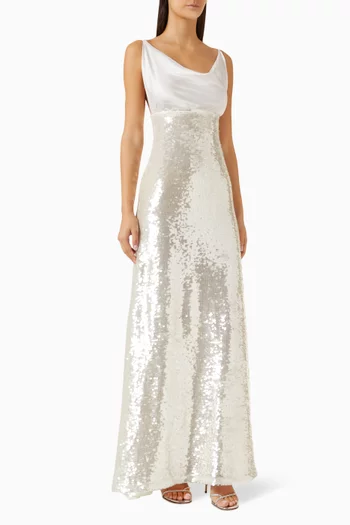 Gleam Gossamer Sequin-embellished Maxi Dress in Satin