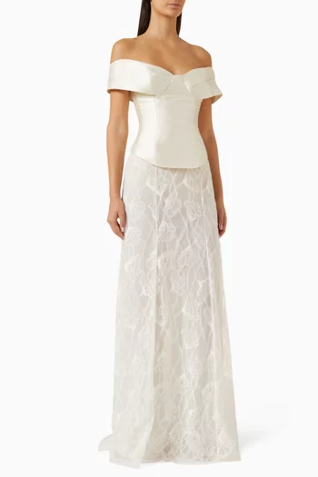 Horizon Haze Maxi Dress in Satin & Lace