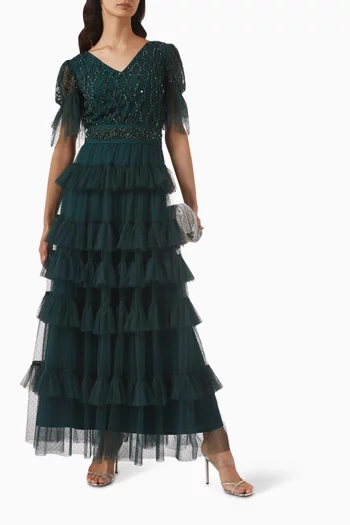 Embellished Ruffle Gown in Tulle