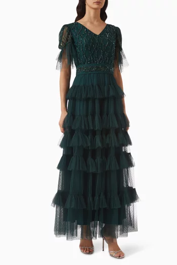 Embellished Ruffle Gown in Tulle
