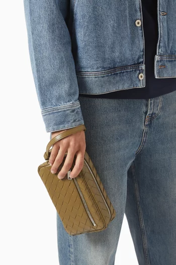 Small Pouch with Wristlet in Intrecciato Leather