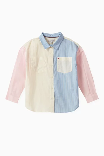 Mixed Stripe Colour-blocked Shirt in Cotton