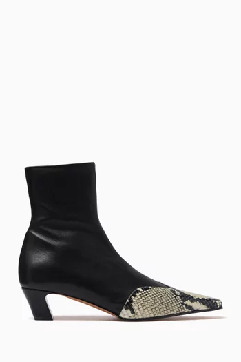 حذاء بوت نيفادا أسفل الكاحل مطاطي جلد نابا وجلد عجل بنقشة جلد الأفعى