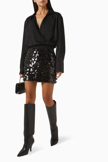 Paillette Sequin-embellished Mini Skirt in Wool