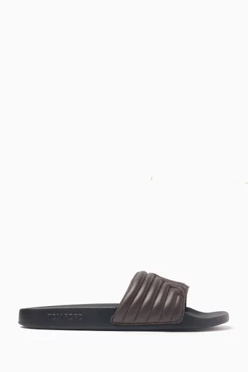 Logo Pool Slides in Leather & Rubber