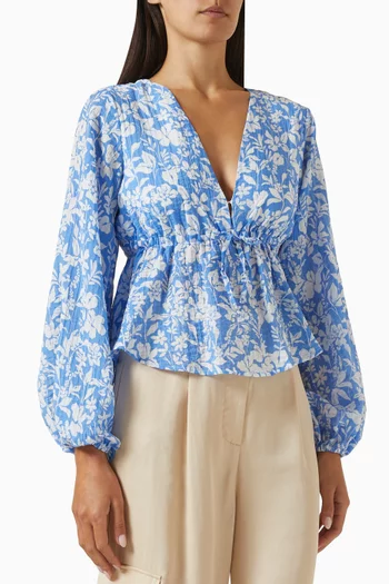 Waverly Drawstring Blouse in Cotton Blend