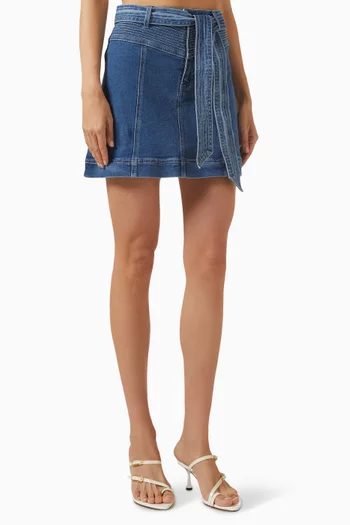 Ellis Belted Mini Skirt in Denim