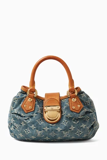 Monogram Pleaty Pouchette Shoulder Bag in Denim & Leather