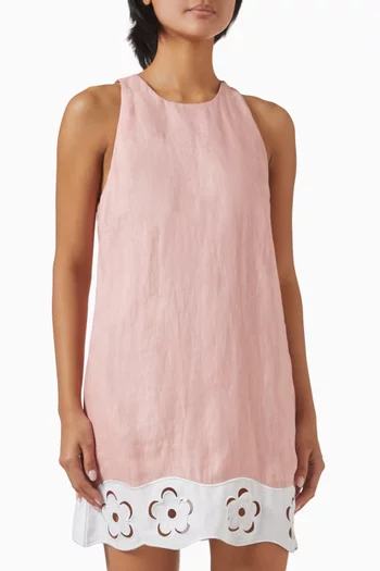 فستان ميكا قصير بفتحات كتان