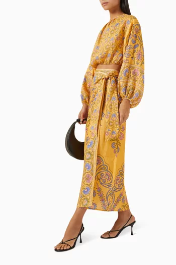 Darjeeling Long Wrap Skirt in Linen