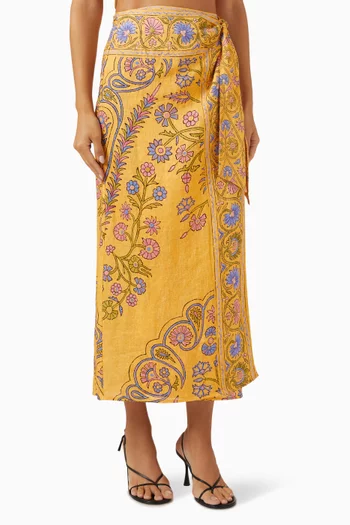 Darjeeling Long Wrap Skirt in Linen
