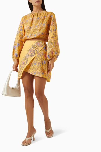 Darjeeling Wrap Mini Skirt in Linen