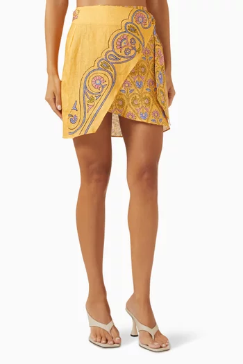 Darjeeling Wrap Mini Skirt in Linen
